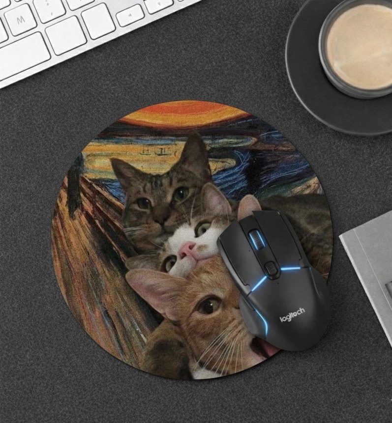 Çığlık tablosu Kedi Desenli Yuvarlak Mouse Pad - Görsel 2