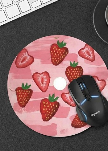 Çilek plak desenli pinterest cute pembe mousepad - Görsel 2