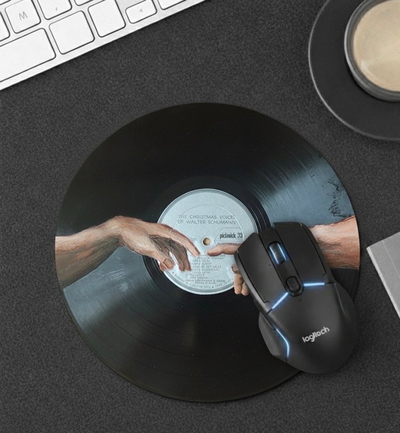 Siyah Plak Desenli Yuvarlak Mouse Pad - Görsel 2