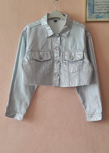 Diğer Gri Kısa Kesim Düğmeli Denim Ceket