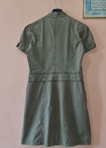 s Beden gri Renk Düğmeli Gri Kısa Kollu Midi Elbise