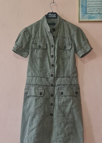 Koton Düğmeli Gri Kısa Kollu Midi Elbise