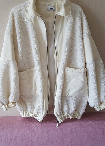 Mavi peluş oversize mont