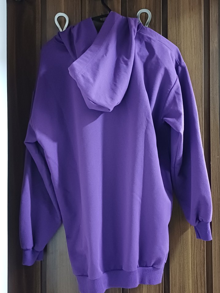 Mor Kapüşonlu Uzun Kollu Salaş Sweatshirt - Görsel 3