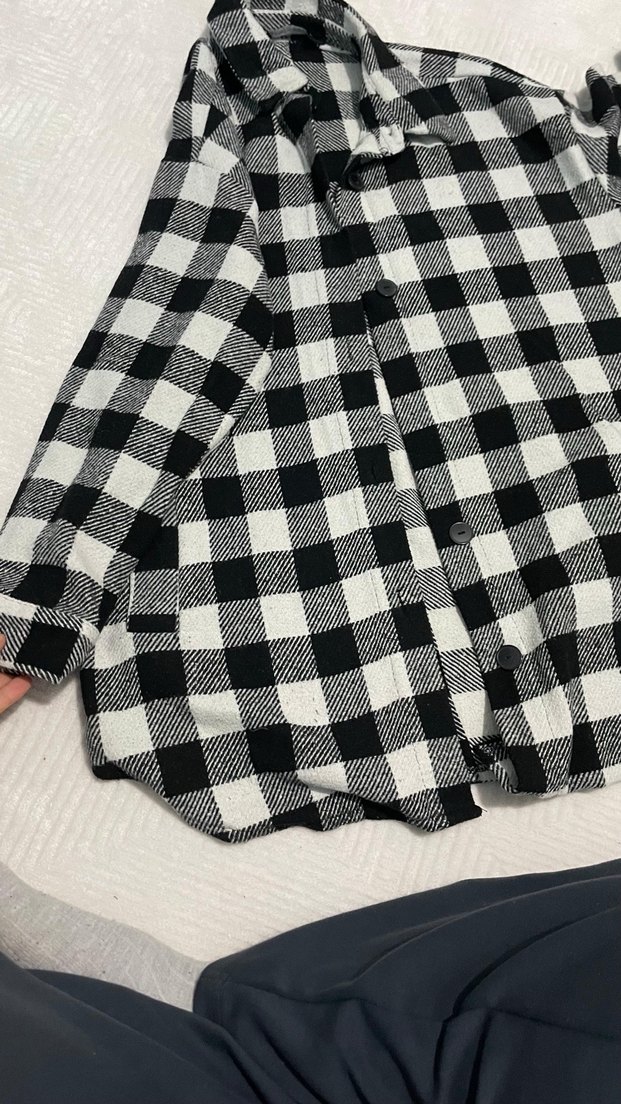 Kadın Ekose Düğmeli Salaş Gömlek - Görsel 2