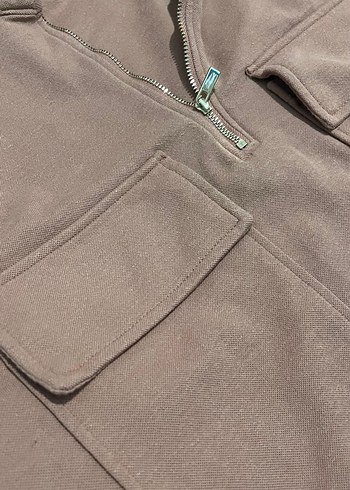 Kahverengi Yarım Fermuarlı Kısa Kollu Sweatshirt - Görsel 2