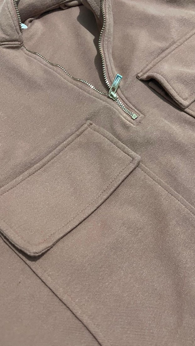 Kahverengi Yarım Fermuarlı Kısa Kollu Sweatshirt - Görsel 2