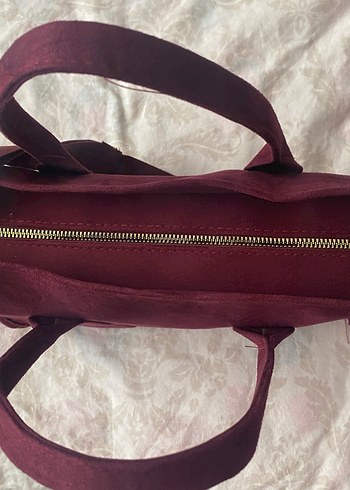 Bordo Süet Kadın Bohem El Çantası - Görsel 3