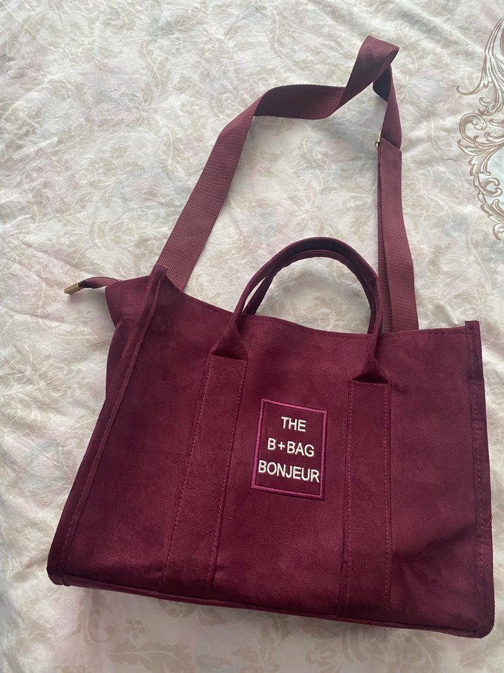 Bordo Süet Kadın Bohem El Çantası - Görsel 4