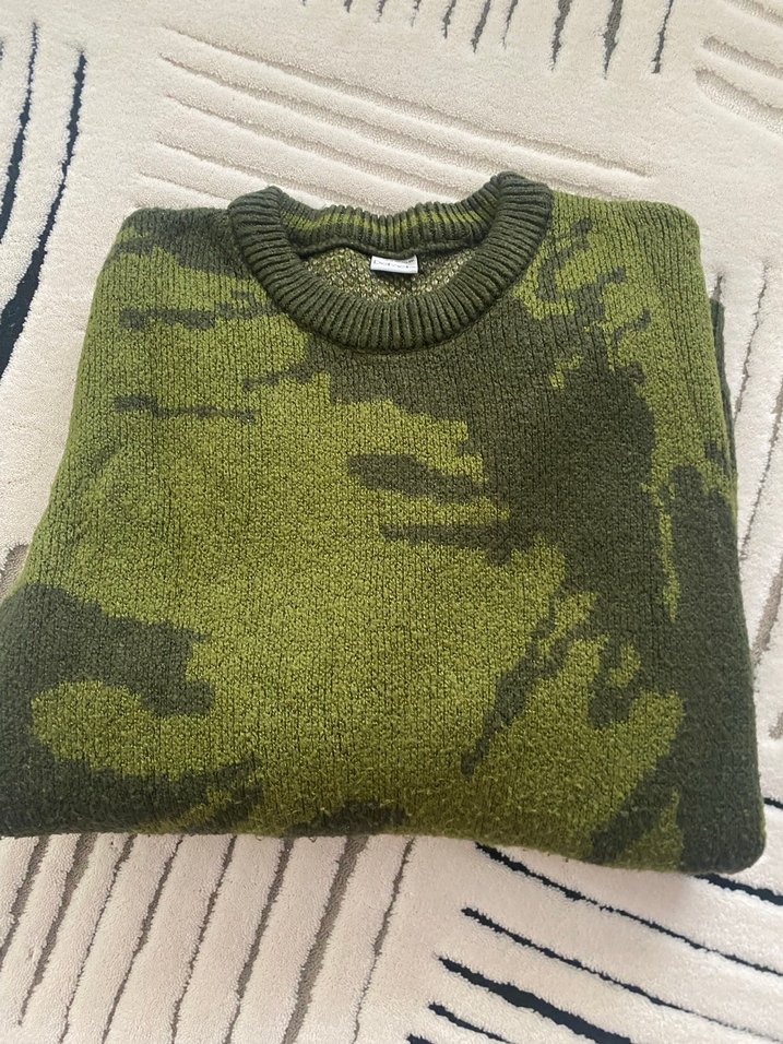 Kadın Haki Kamuflaj Örgü Kazak - Görsel 3