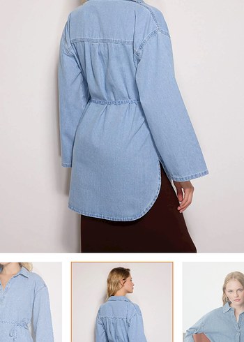 Kemerli Uzun Kollu Denim kot buluz - Görsel 3