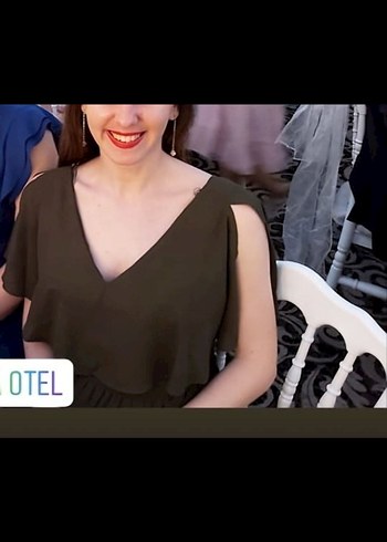 V Yaka Kolsuz Midi Elbise Khaki