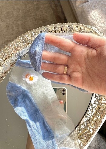 Mavi Nakışlı Dantel Kız Eldiveni - Görsel 3