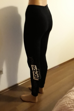 SIYAH XS BEDEN YAZILI SPOR TAYT