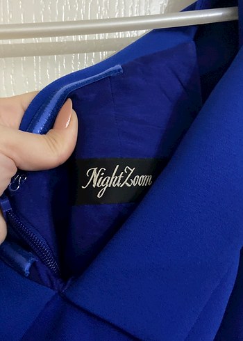 Asil ışık Uzun Lacivert Drapeli V Yakalı Abiye Elbise - Görsel 3