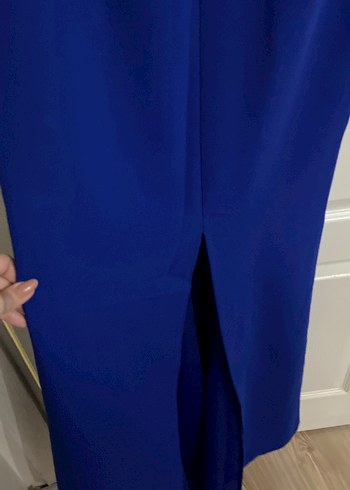 Asil ışık Uzun Lacivert Drapeli V Yakalı Abiye Elbise - Görsel 4