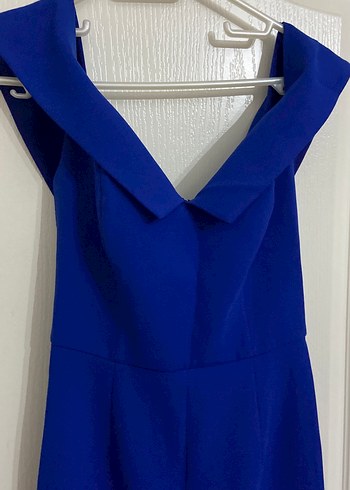 Asil ışık Uzun Lacivert Drapeli V Yakalı Abiye Elbise - Görsel 2