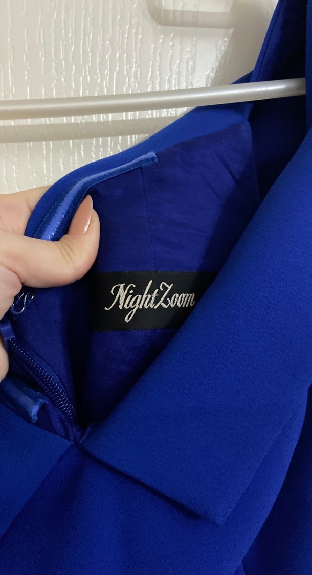 Asil ışık Uzun Lacivert Drapeli V Yakalı Abiye Elbise - Görsel 3