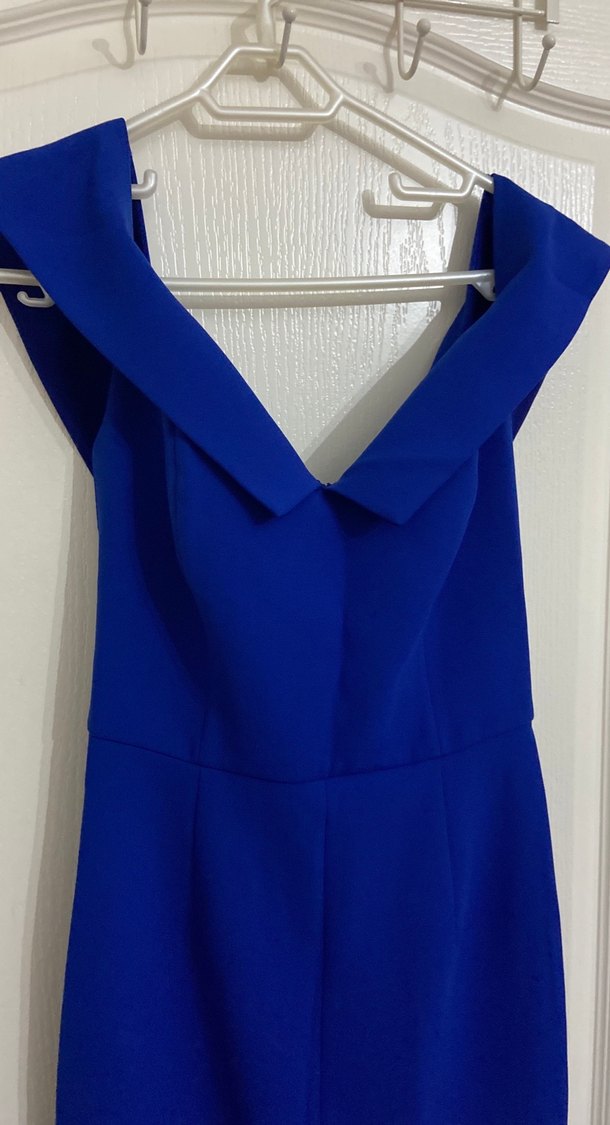 Asil ışık Uzun Lacivert Drapeli V Yakalı Abiye Elbise - Görsel 2