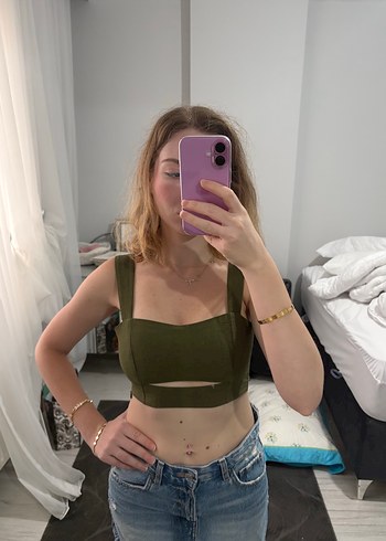 Kadın Haki Crop Top