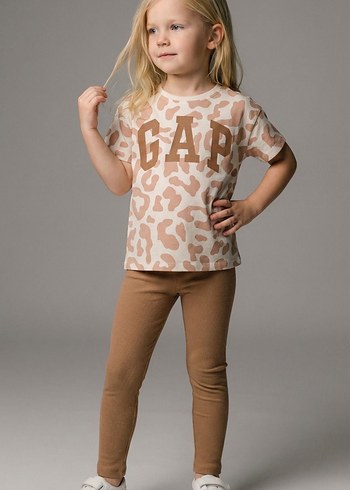 Kız Çocuk Kahverengi Baskılı Tişört ve Eşofman - Görsel 2