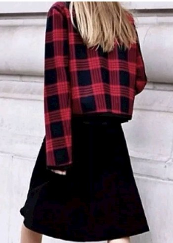 Zara Kırmızı Kareli Düğmeli Kadın Ceket zara studio