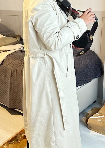 Bej Kuşaklı Uzun Kadın Trençkot - Görsel 3