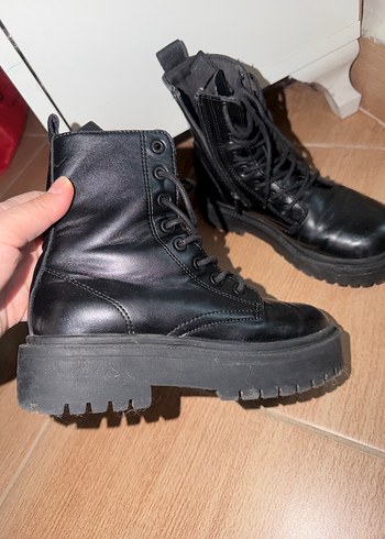 Siyah Deri kız cocuk Platform Topuklu Goth Botlar - Görsel 3