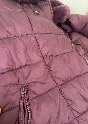 Bordo kürklü mont - Görsel 4