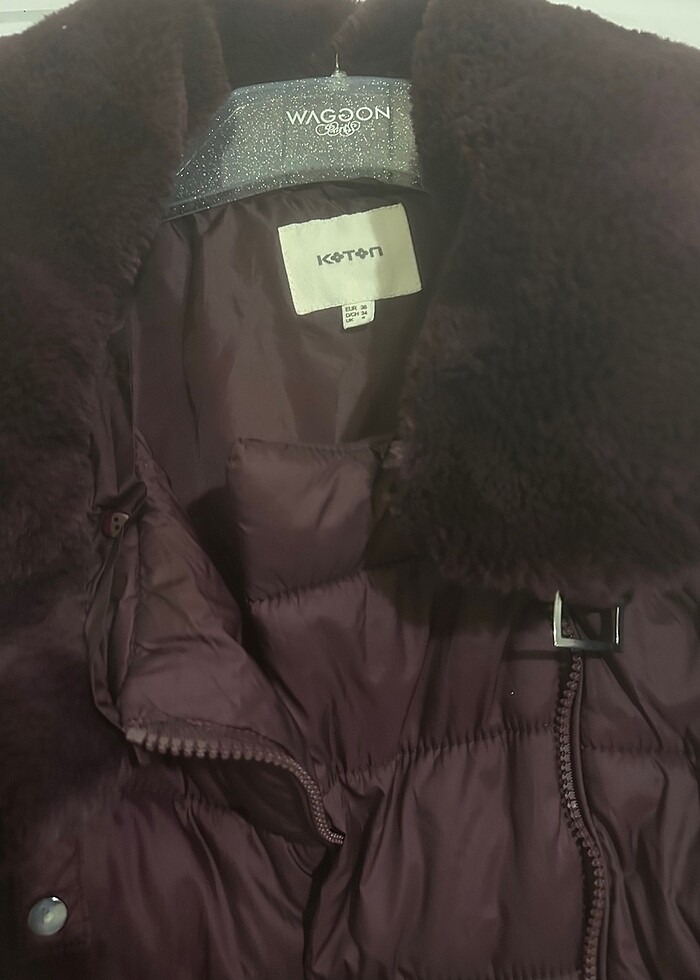 Bordo kürklü mont - Görsel 2