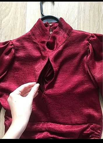 36 Beden bordo Renk Bordo saten elbise