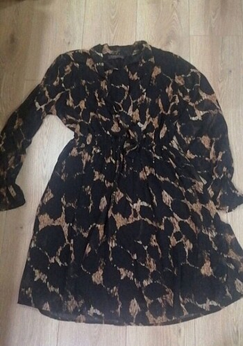 Leopar şifon elbise