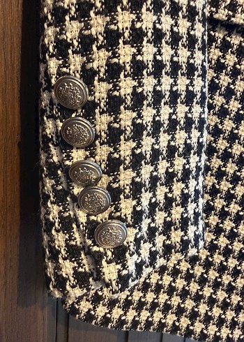 Kadın Siyah Ekoseli Midi Blazer - Görsel 3