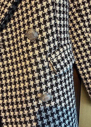 Kadın Siyah Ekoseli Midi Blazer - Görsel 2