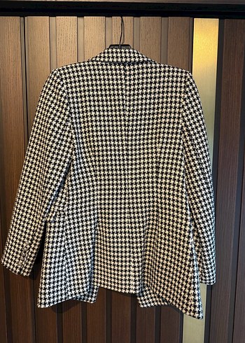 Kadın Siyah Ekoseli Midi Blazer - Görsel 5