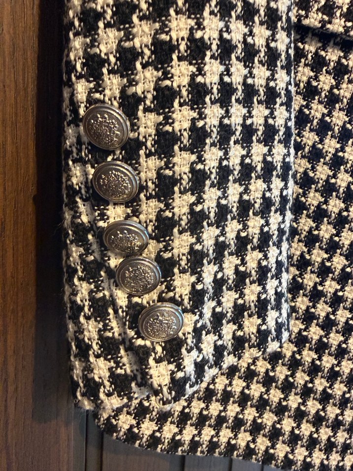 Kadın Siyah Ekoseli Midi Blazer - Görsel 3