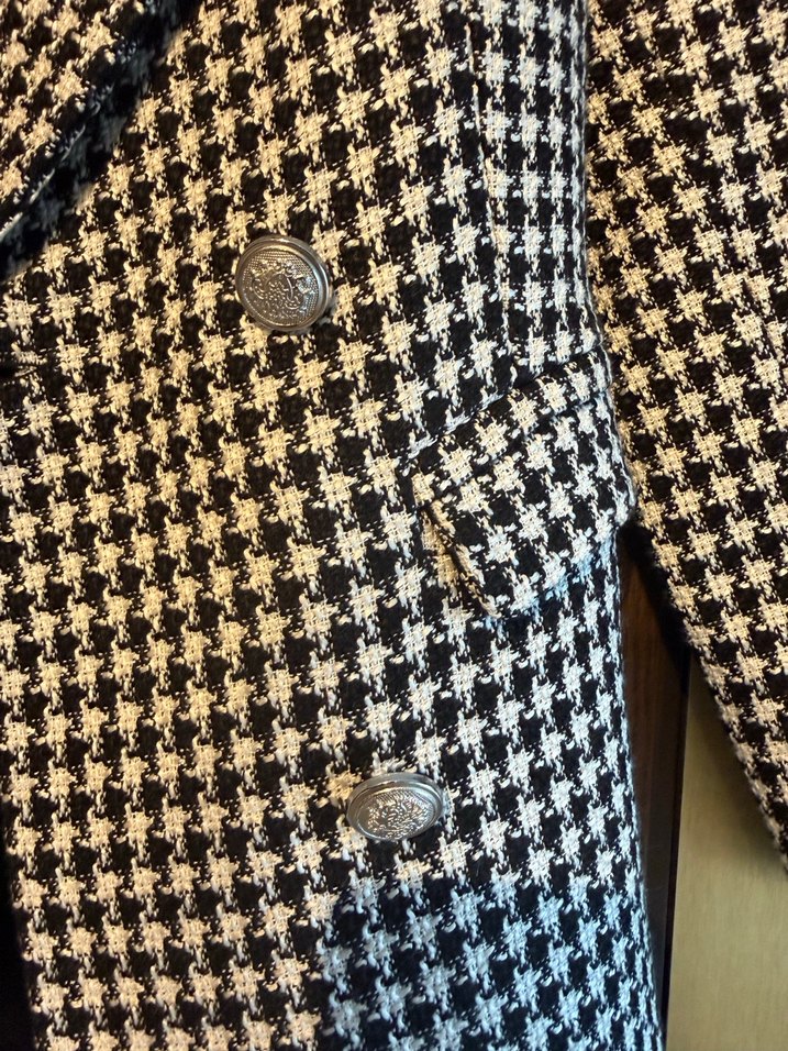 Kadın Siyah Ekoseli Midi Blazer - Görsel 2