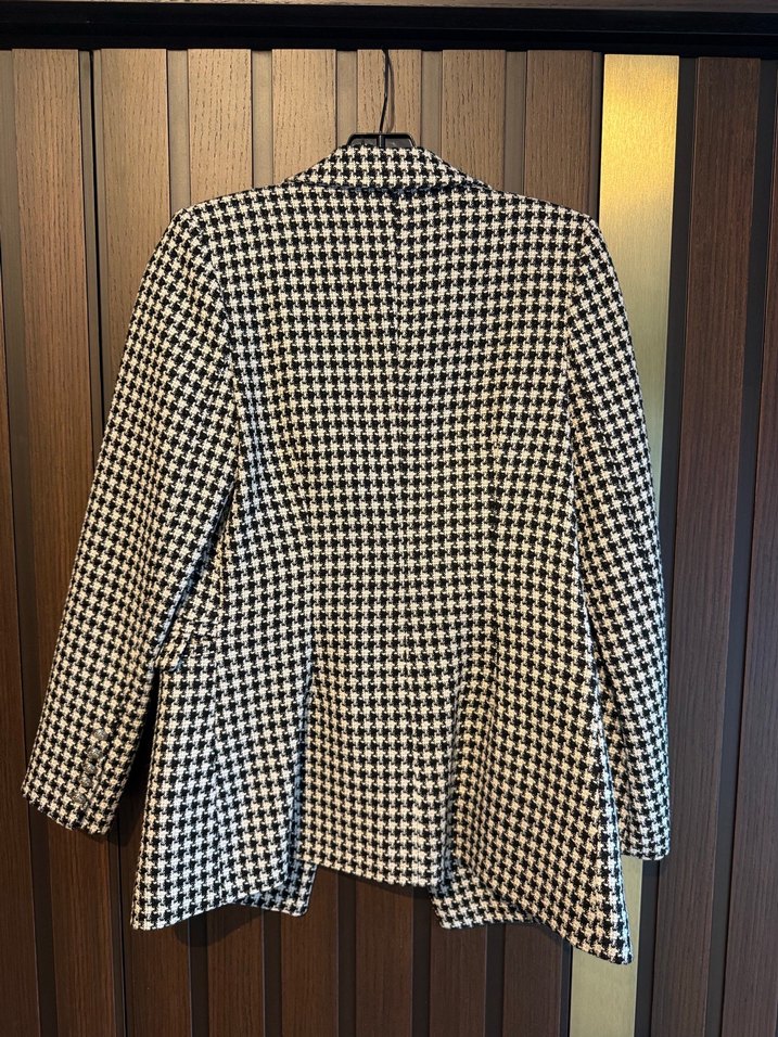 Kadın Siyah Ekoseli Midi Blazer - Görsel 5