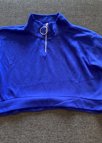 Kadın Parlak Mavi Fermuarlı Sweatshirt - Görsel 2