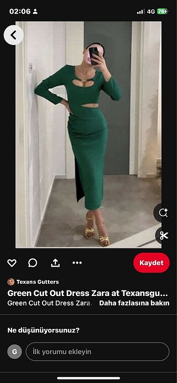 xs Beden Zara yeşil elbise