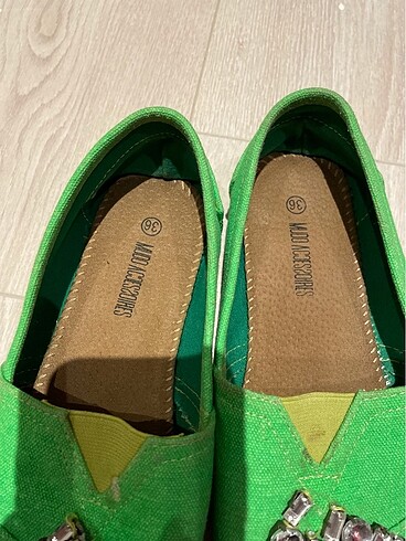 36 Beden yeşil Renk Mudo taşlı keten ayakkabı