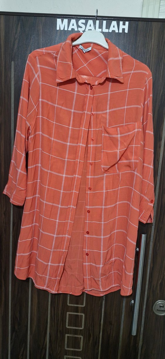 Düğmeli Salaş Kareli Kadın Gömlek - Görsel 2