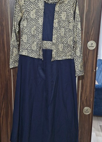 Uzun Kol Drapeli Mavi Desenli Elbise - Görsel 3