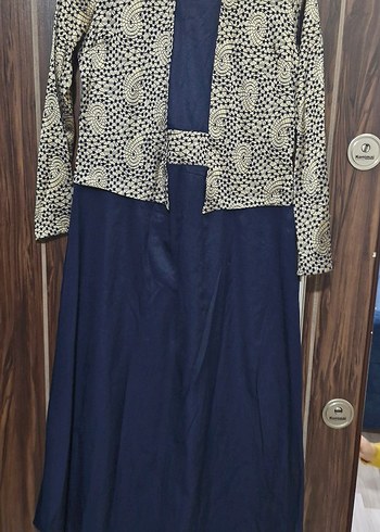 Uzun Kol Drapeli Mavi Desenli Elbise - Görsel 2