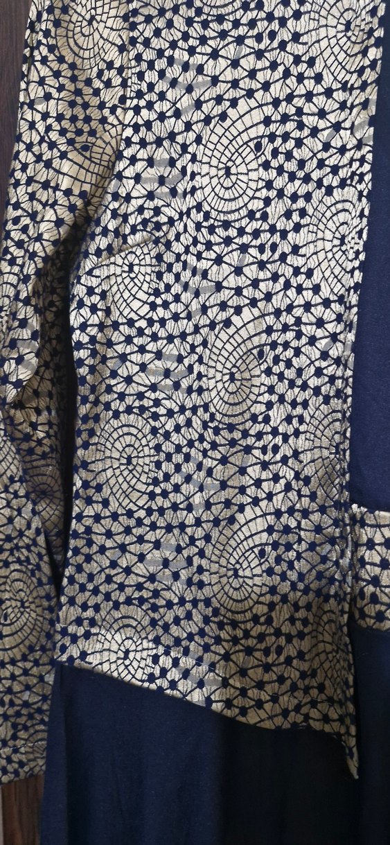 Uzun Kol Drapeli Mavi Desenli Elbise - Görsel 5