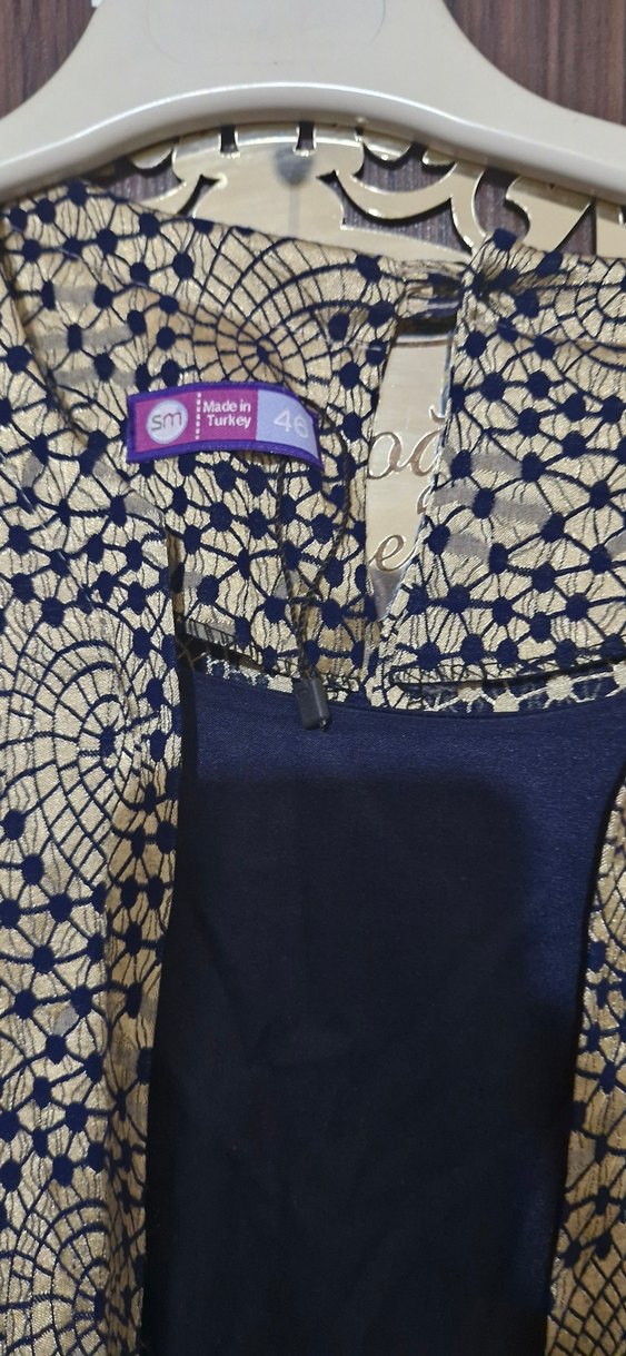 Uzun Kol Drapeli Mavi Desenli Elbise - Görsel 4