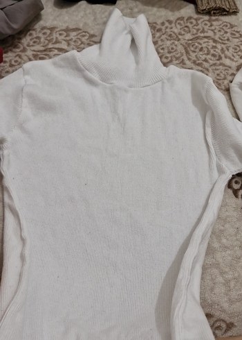 Beyaz Kadın Kısa Örgü Triko Bluz - Görsel 2