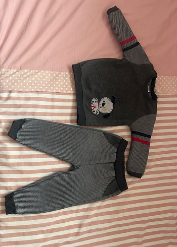 Nakışlı Triko Gri Bebek Erkek Takımı - Görsel 3