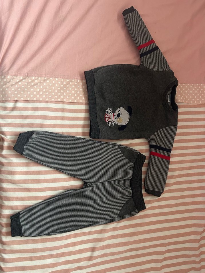 Nakışlı Triko Gri Bebek Erkek Takımı - Görsel 3