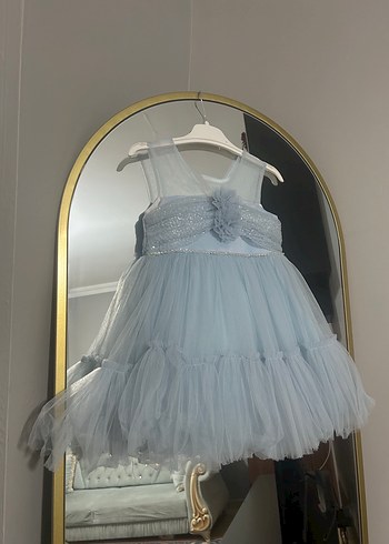 Kız Çocuk Mavi Fırfırlı Askılı Elbise - Görsel 4